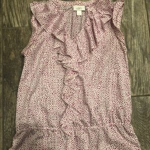 LOFT Pink and White Ruffle Top Size Medium